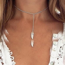 Fashion Style Double Feather-Shaped Pendant Necklace