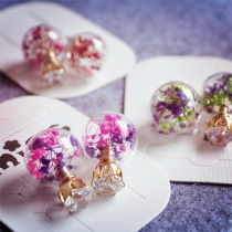 Fashion Style Glass-Topped Dried Forget-Me-Not Rhinestone Stud Earrings
