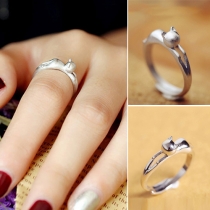 Fashion Silver-tone Cat-shaped Ring