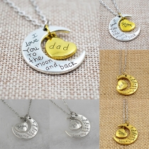 Fashion Style Dad/Mom Carved Moon-Shaped&Heart-Shaped Pendant Necklace