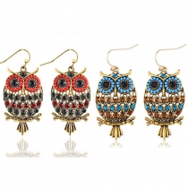 Fashion Style Rhinestone Hollow Out Owl-Shaped Pendant Earrings