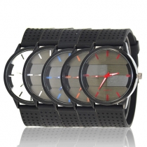 Fashion Black Watch Band Round Dial Men's Quartz Watch