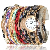 Ethnic Style Printed Watch Band Round Dial Women's Watch