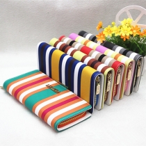 Fashion Contrast Color Striped Zipper Wallet For Women