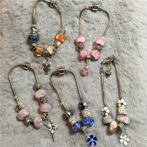 Fashion Sweet Rosary Beads Flowers Pendant Bracelet