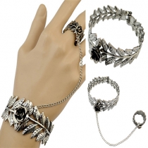 Fashion Retro Leaf Carving Open Bracelet With Ring