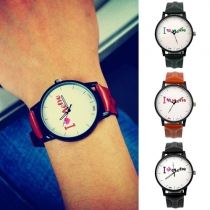 Fashion Letters PU Leather Watch Band Dial Couple Watch