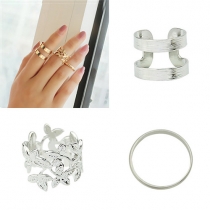 Fashion Geometric Shaped Gold/Silver-tone Ring Three Pierce Set