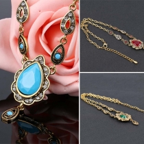 Fashion Retro Water-drop Shaped Gemstone Pendant Necklace