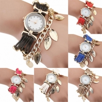 Fashion Colorful Braided Leaf Tassel Bracelet Watch