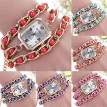 Fashion Pearl Twist Rectangle Shaped Bracelet Watch