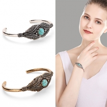 Fashion Retro Turquoise Leaf Shaped Open-end Bracelet