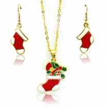 Fashion Christmas Stocking Shaped Pendant Necklace Earring Set