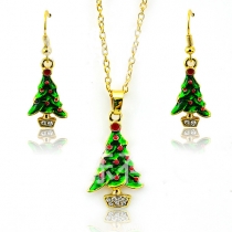 Fashion Christmas Tree Shaped Pendant Earring Necklace Set