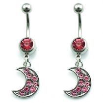 Fashion Puncture Rhinestone Moon Shaped Belly Button Ring
