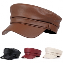 Retro Solid Color PU Leather Unisex Cap