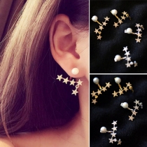 Fashion All-match Pentagram Shaped Rhinestone Backear Stud Earring