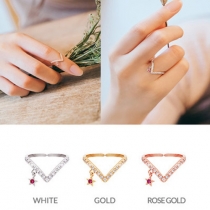 Fashion V-shaped Zircon Pentagram Pendant Open-end Ring