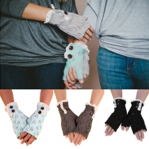 Fashion Leaf Lace Pattern Knit Fingerless Gloves