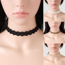 Fashion Flower Hollow Out Flocking Choker Necklace 