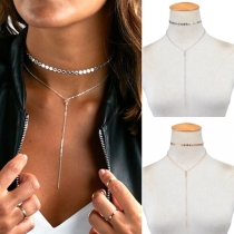 Fashion Simple Rhinestone Sequin Tassel Pendant Choker Necklace