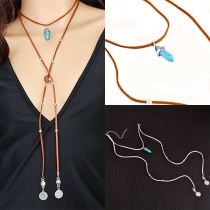 Fashion Simple All-match Coin Shaped Tassel Pendant Necklace 