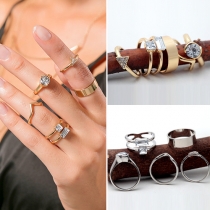  Fashion Creative Geometric Shaped Rhinestone Ring Set 