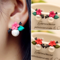 Fresh Style Flower Leaf Pearl Stud Earrings