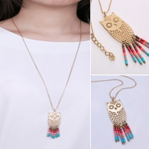 Retro Style Owl Hollow Out Tassel Pendant Sweater Necklace