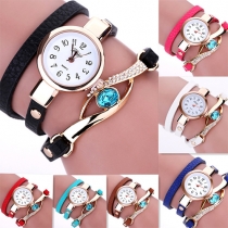Fashion Multilayer PU Leather Watchband Round Dial Bracelet Watch