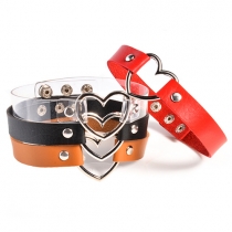 Punk Style Hollow Out Alloy Heart Pendant PU Leather Choker