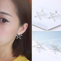 Fashion Pearl Inlaid Pentagram Shaped Stud Earrings