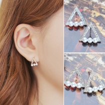 Fashion Pearl Rhinestone Inlaid Triangle Stud Earrings