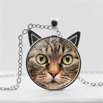 Retro Style Cat Head Glass Gem Pendant Necklace