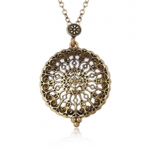 Fashion Retro Hollow Out Geometric Shaped Glass Pendant Sweater Necklace 