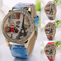 Fashion PU Leather Watchband Round Dial Quartz Watch