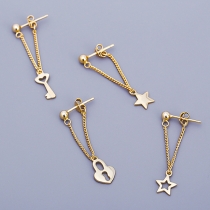 Fashion Star/Key/Lock Pendant Gold-tone Earrings