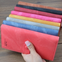 Retro Style Solid Color Buckle Long Wallet