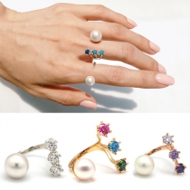 Fashion Colored Rhinestone Pearl Alloy Ring