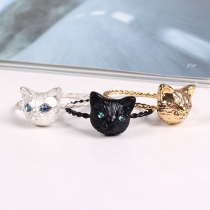 Cute Style Rhinestone Inlaid Cat Head Ring