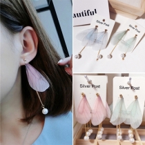 Chic Style Pearl Tassel Feather Earrings