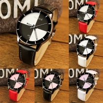 Fashion PU Leather Watchband Contrast Color Dial Quartz Watch