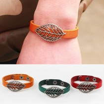 Retro Style Hollow Out Alloy Leaf PU Leather Bracelet