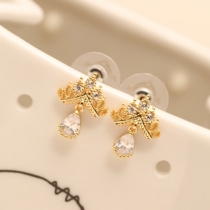 Fashion Water-drop Rhinestone Crown Shaped Stud Earrings