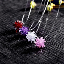 Fashion Colored Rhinestone Flower Pendant Necklace