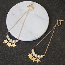 Fashion Delicate Pearl Star Pentagram Chain Pedant Stud Earring