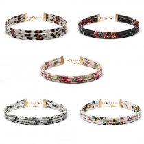 Multilayer Printed Leather Choker Necklace 