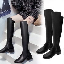 Roman Style Elegant Simple Pure Color Wedge Over-the-Keen Boots