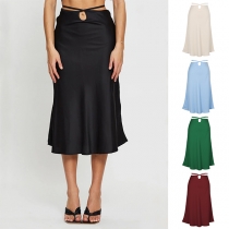Elegant Solid Color Cutout Self-tie Satin Skirt