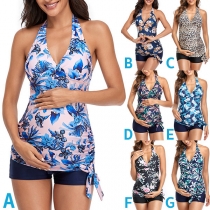 Floral Printed Halter Maternity Bikini Set